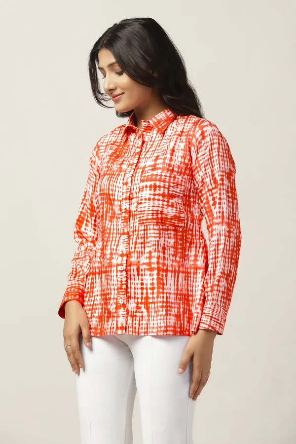 Orange_Slub_Tie-Dye_Printed_Regular_Fit_Shirt_For_Women