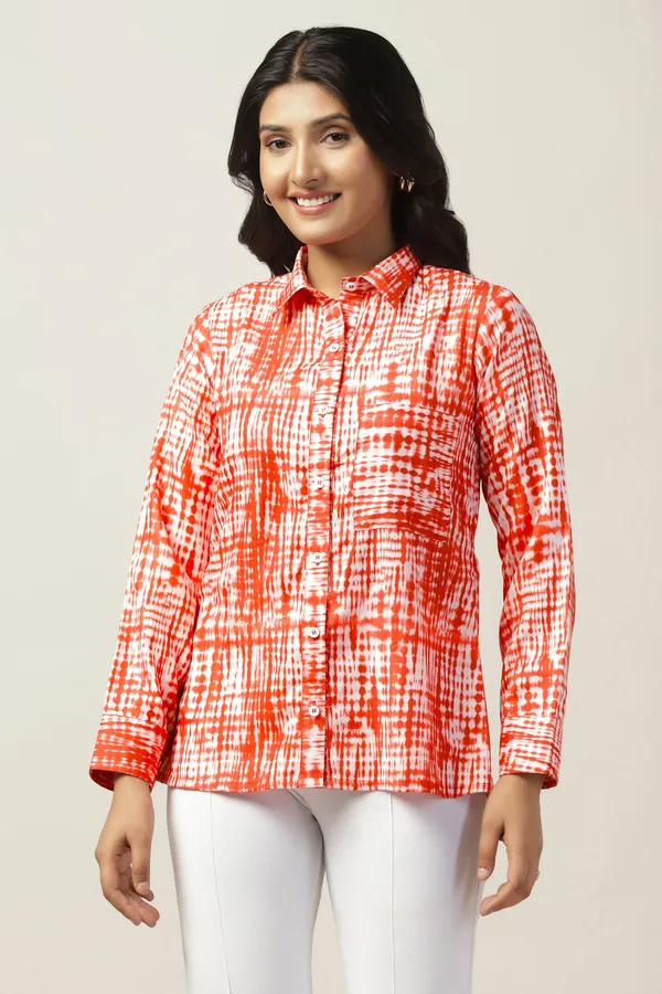 Orange_Slub_Tie-Dye_Printed_Regular_Fit_Shirt_For_Women