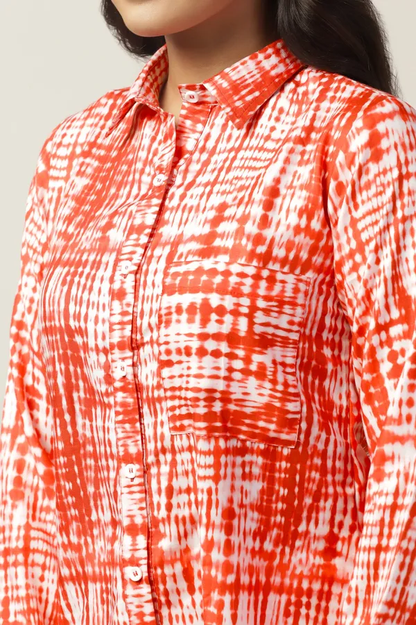 Orange_Slub_Tie-Dye_Printed_Regular_Fit_Shirt_For_Women