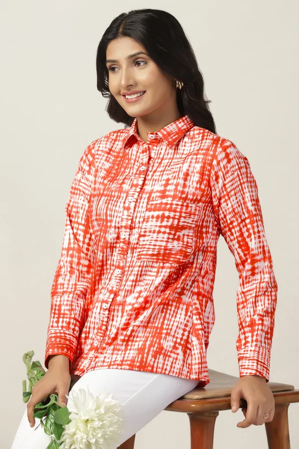 Orange_Slub_Tie-Dye_Printed_Regular_Fit_Shirt_For_Women