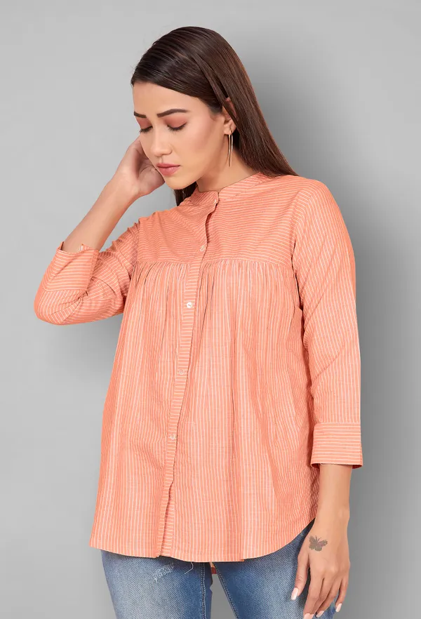 Orange_Cotton_Stripe_Printed_Top_For_Women