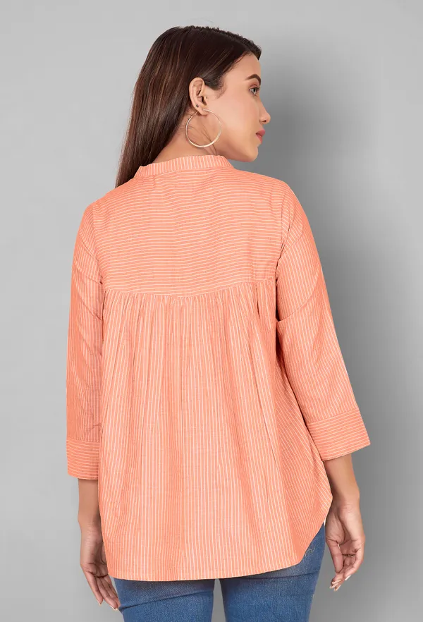 Orange_Cotton_Stripe_Printed_Top_For_Women