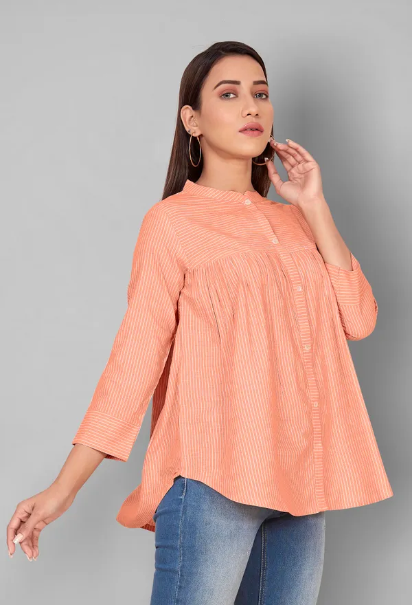 Orange_Cotton_Stripe_Printed_Top_For_Women