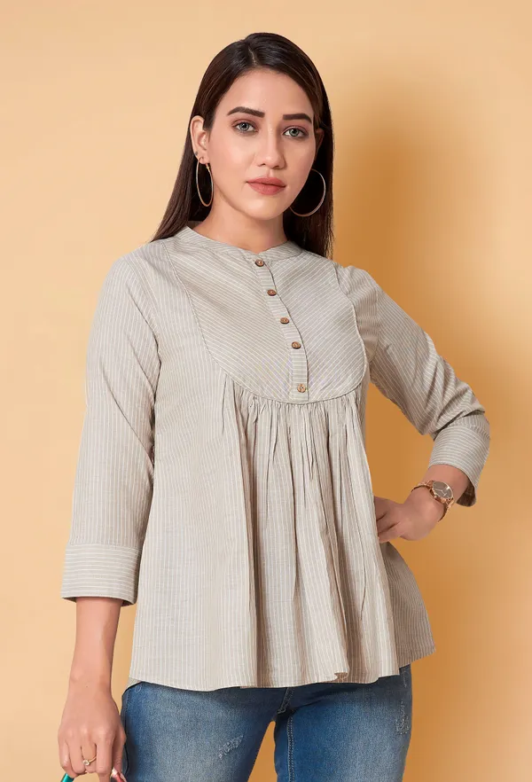 Beige_Cotton_Stripe_Printed_Top_For_Women