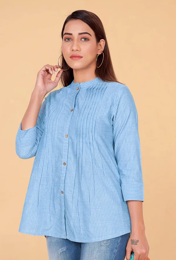 Blue__Cotton_Stripe_Printed_Top_For_Women