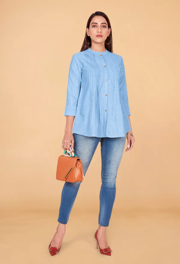 Blue__Cotton_Stripe_Printed_Top_For_Women