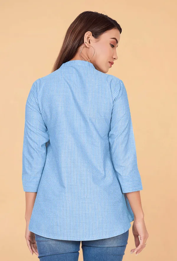 Blue__Cotton_Stripe_Printed_Top_For_Women