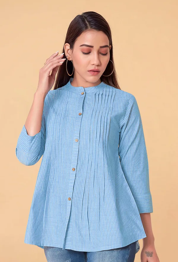 Blue__Cotton_Stripe_Printed_Top_For_Women