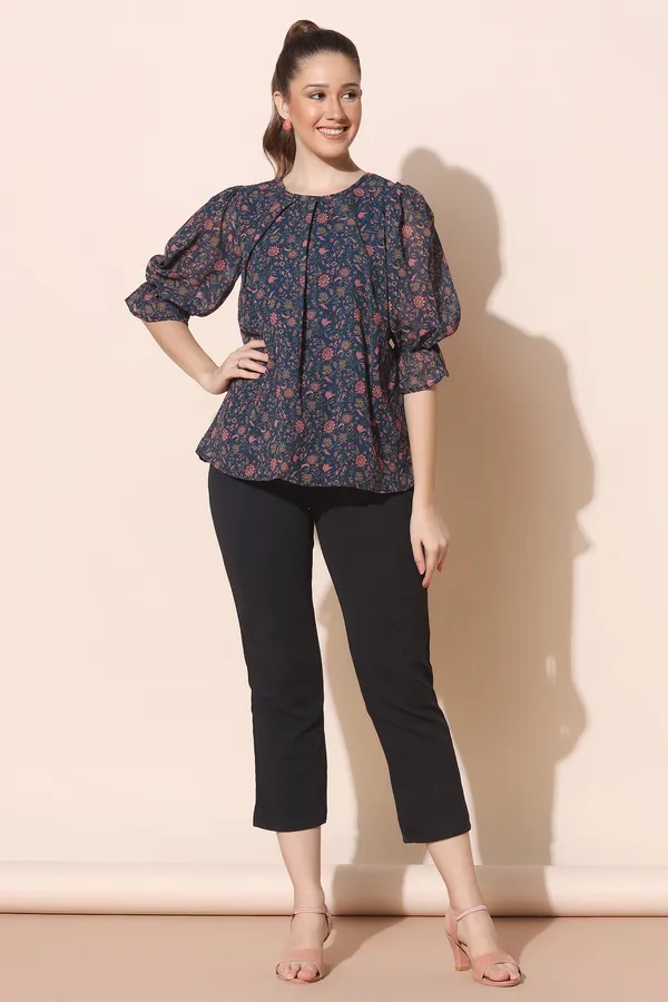 Navy_Blue_Georgette_Floral_Print_Regular_Top_For_Women