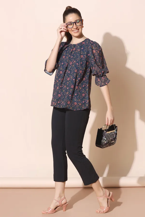 Navy_Blue_Georgette_Floral_Print_Regular_Top_For_Women