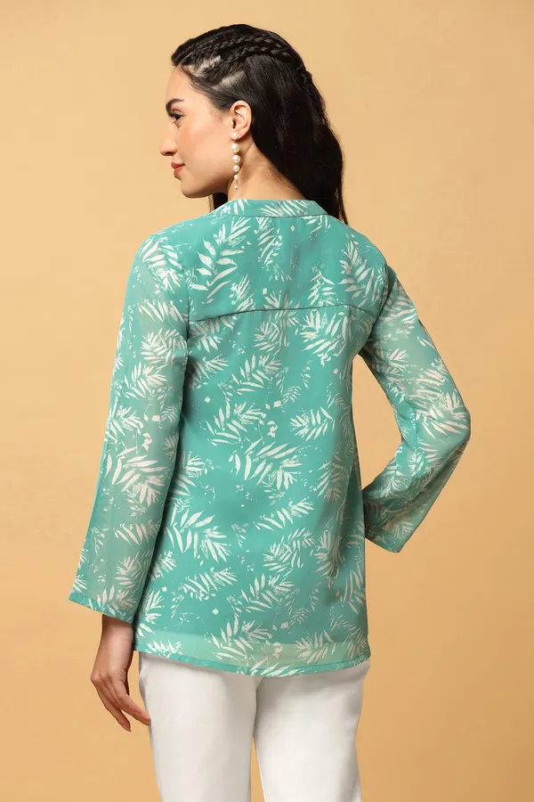Green_Georgette_Botanical_Printed_Top_For_Women