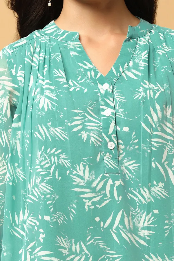 Green_Georgette_Botanical_Printed_Top_For_Women