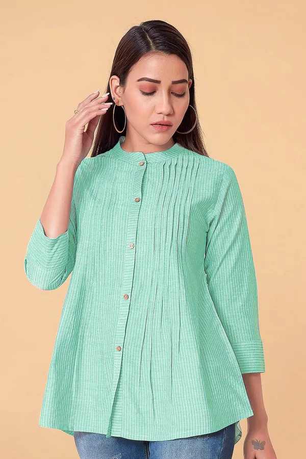 Mint_Green_Stripe_Printed_Cotton_Top_For_Women