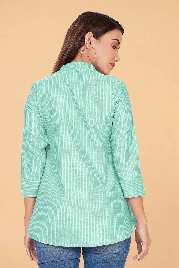 Mint_Green_Stripe_Printed_Cotton_Top_For_Women