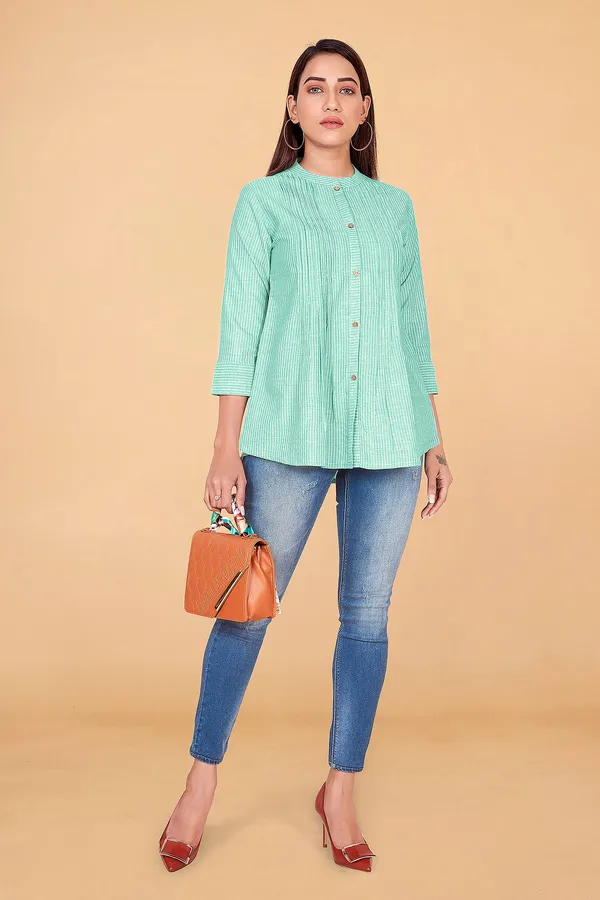 Mint_Green_Stripe_Printed_Cotton_Top_For_Women