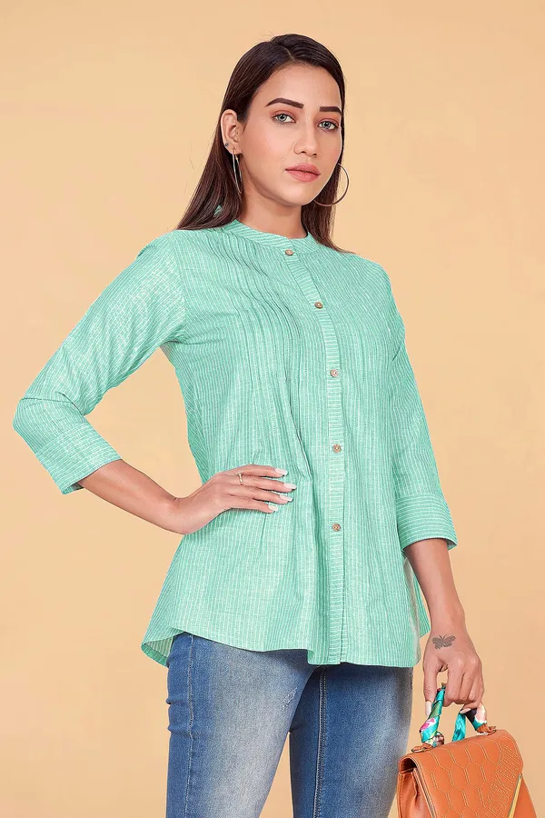 Mint_Green_Stripe_Printed_Cotton_Top_For_Women