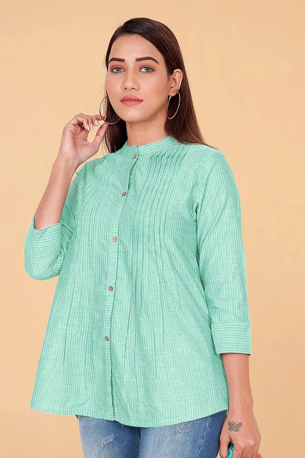 Mint_Green_Stripe_Printed_Cotton_Top_For_Women