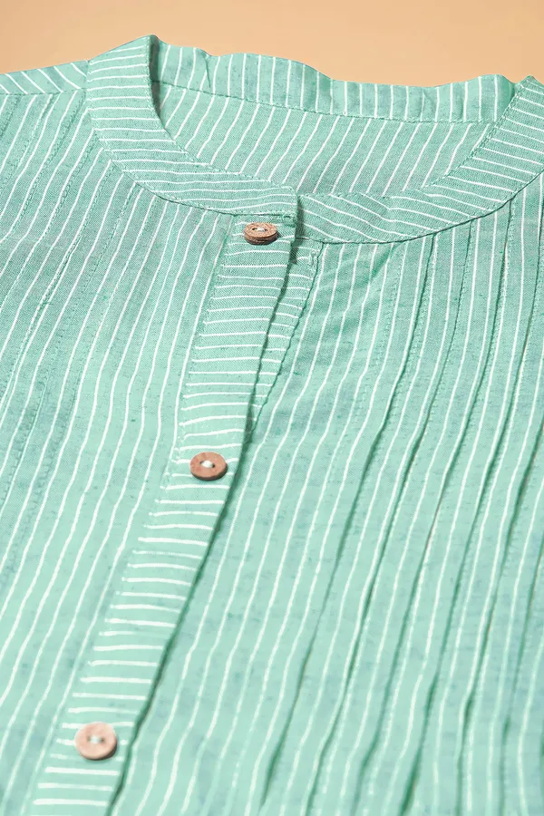 Mint_Green_Stripe_Printed_Cotton_Top_For_Women