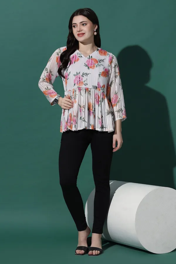 White_Floral_Printed_Georgette_Top_For_Women