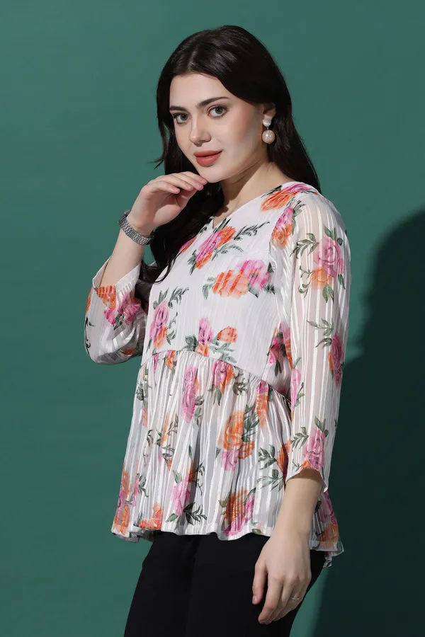 White_Floral_Printed_Georgette_Top_For_Women