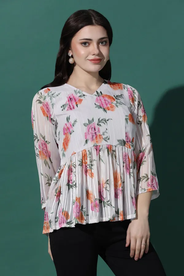 White_Floral_Printed_Georgette_Top_For_Women