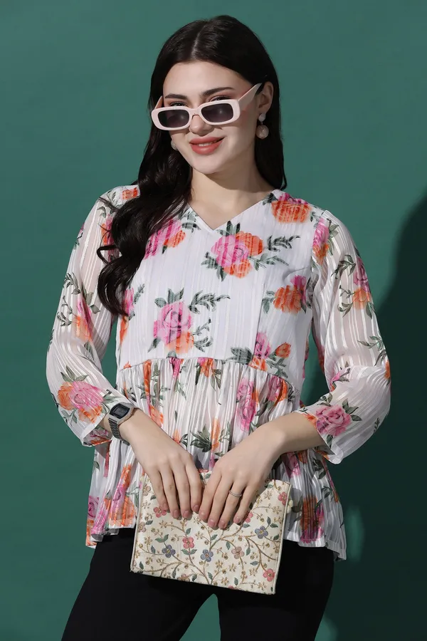 White_Floral_Printed_Georgette_Top_For_Women