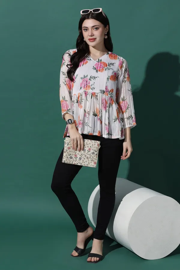 White_Floral_Printed_Georgette_Top_For_Women