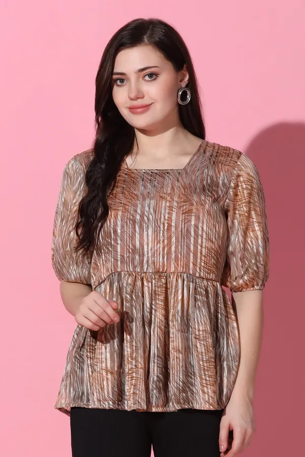 Brown_Georgette_All-Over_Printed_Peplum_Top_For_Women