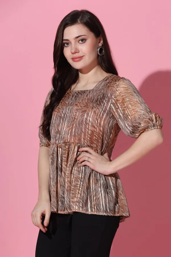 Brown_Georgette_All-Over_Printed_Peplum_Top_For_Women