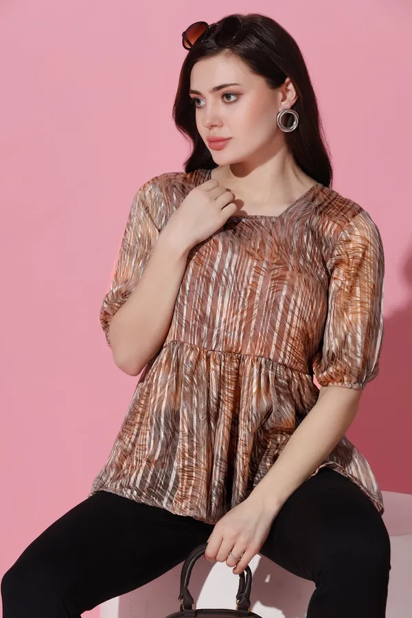 Brown_Georgette_All-Over_Printed_Peplum_Top_For_Women