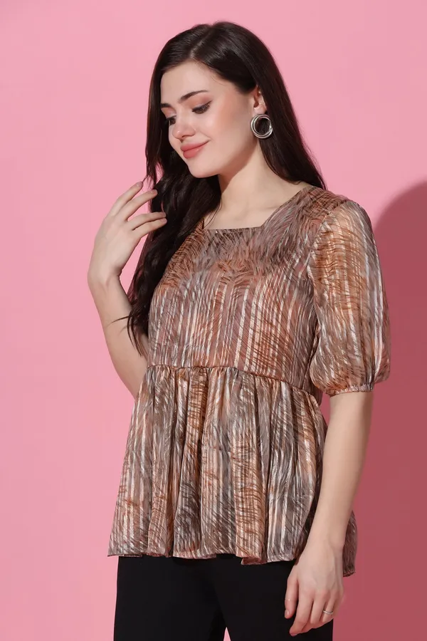 Brown_Georgette_All-Over_Printed_Peplum_Top_For_Women