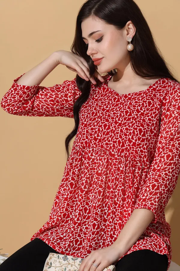 Red_Georgette_All-Over_Printed_Top_For_Women
