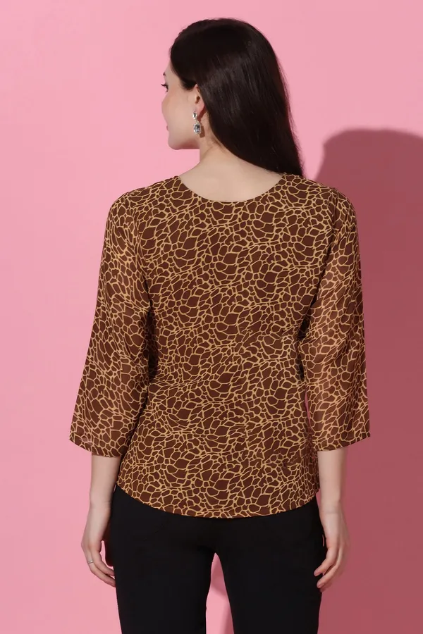 Brown_Animal_Printed_Georgette_Casual_Top_For_Women