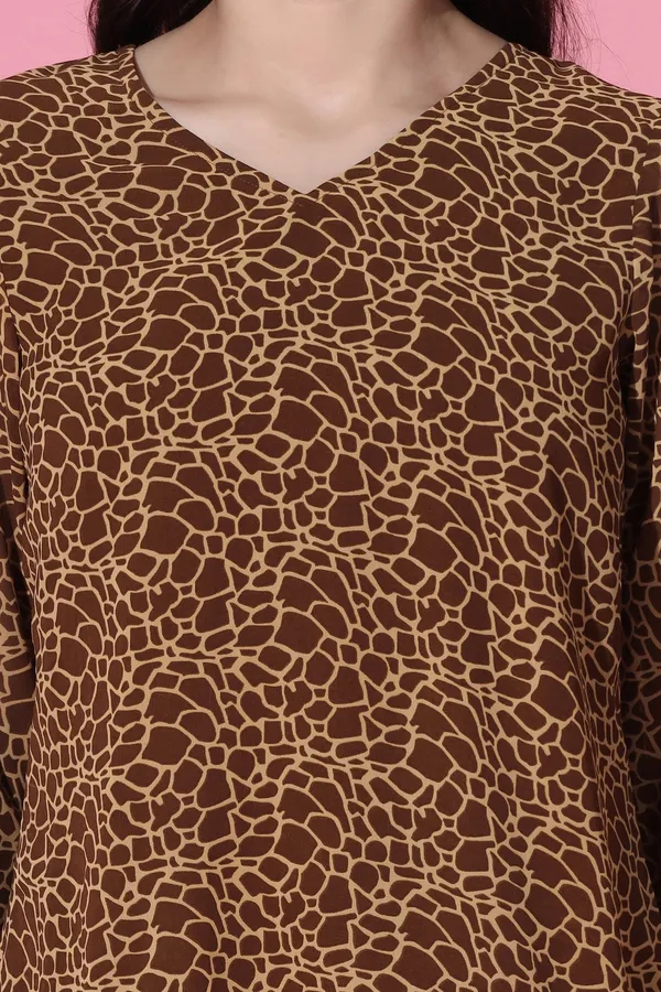 Brown_Animal_Printed_Georgette_Casual_Top_For_Women