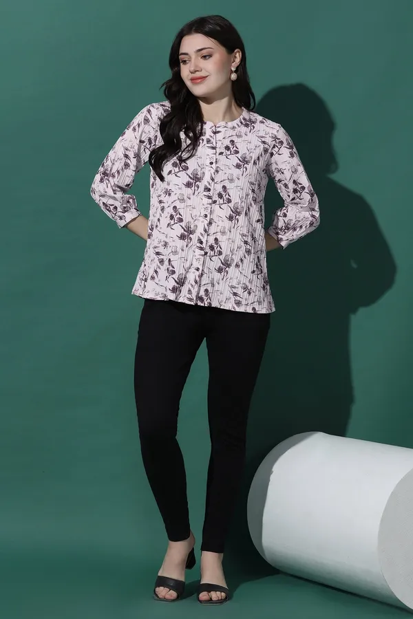 White_Sugarcane_All-Over_Floral_Printed_Casual_Top_For_Women
