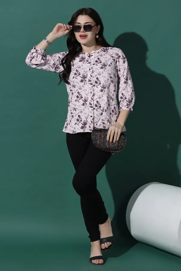 White_Sugarcane_All-Over_Floral_Printed_Casual_Top_For_Women