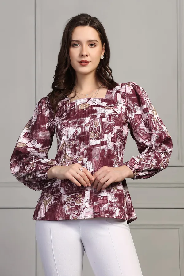 Wine_Abstract_Printed_Cotton_Blend_Casual_Top_For_Women