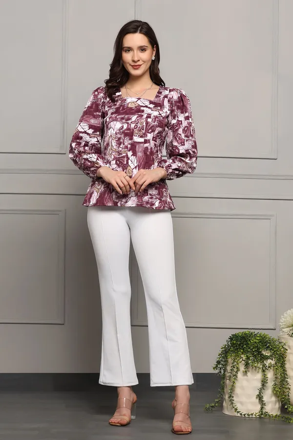 Wine_Abstract_Printed_Cotton_Blend_Casual_Top_For_Women