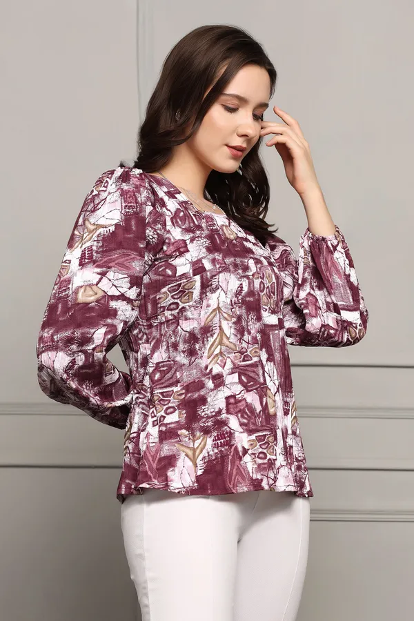 Wine_Abstract_Printed_Cotton_Blend_Casual_Top_For_Women