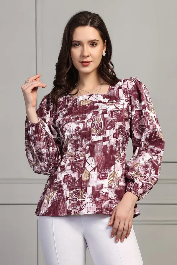 Wine_Abstract_Printed_Cotton_Blend_Casual_Top_For_Women
