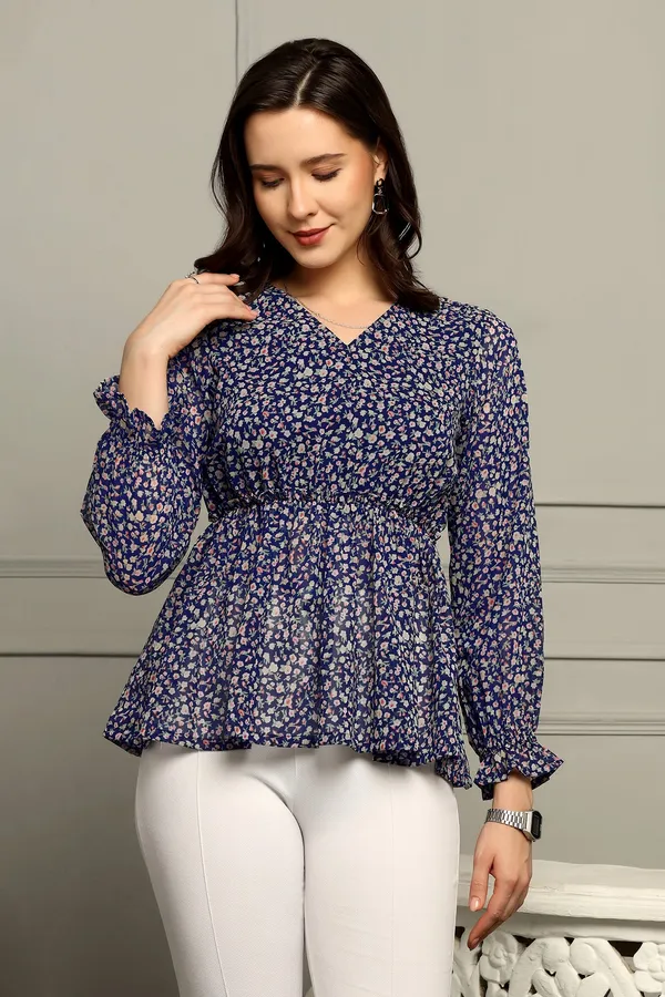 Blue_Floral_Printed_Georgette_Casual_Top_For_Women