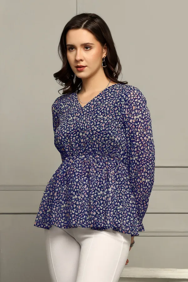 Blue_Floral_Printed_Georgette_Casual_Top_For_Women