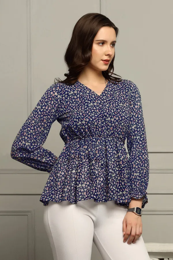Blue_Floral_Printed_Georgette_Casual_Top_For_Women