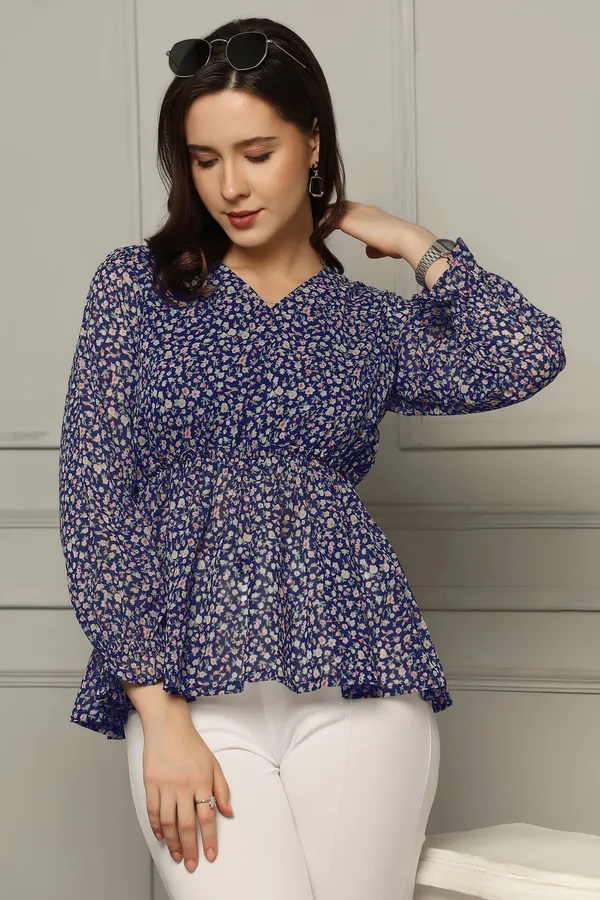 Blue_Floral_Printed_Georgette_Casual_Top_For_Women