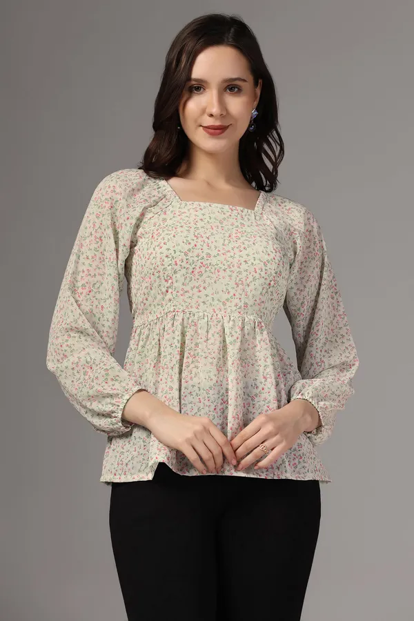 Off_White_Floral_Printed_Georgette_Casual_Top_For_Women