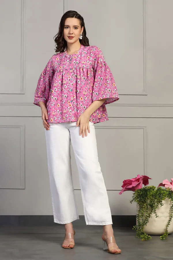 Pink_Lexus_Checks_Floral_Printed_Casual_Top_For_Women