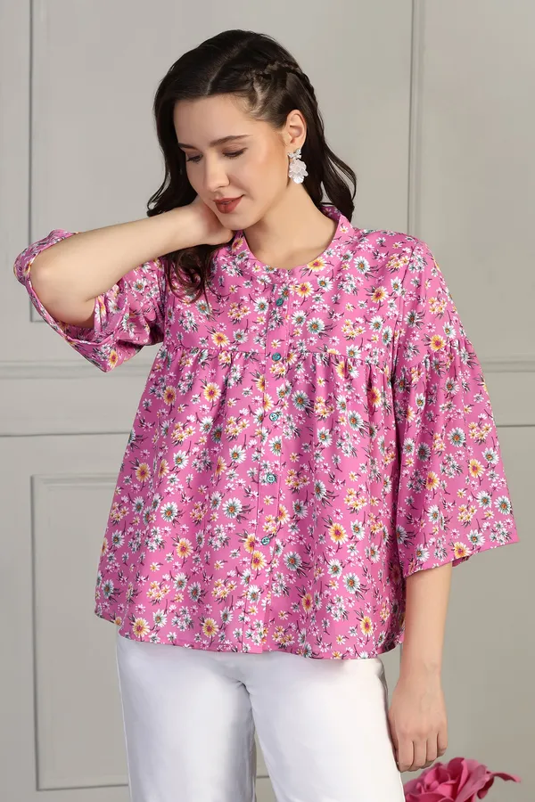Pink_Lexus_Checks_Floral_Printed_Casual_Top_For_Women