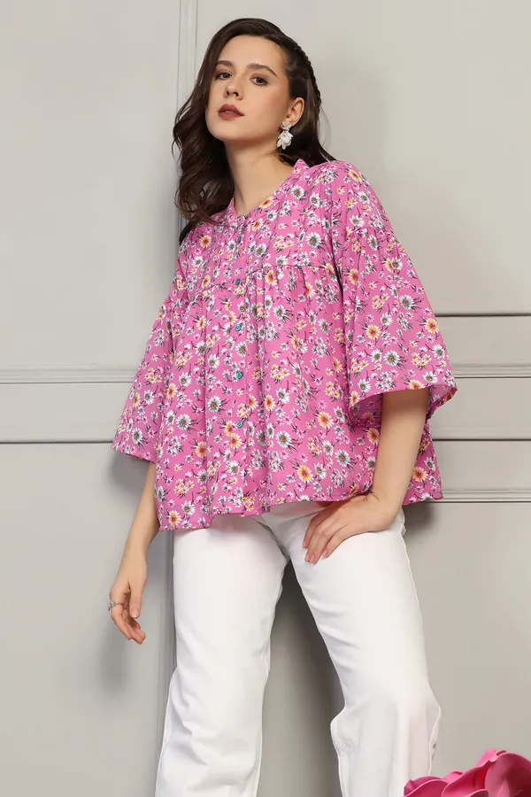 Pink_Lexus_Checks_Floral_Printed_Casual_Top_For_Women