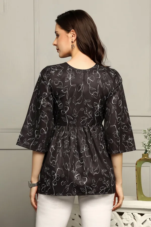 Black_Micro_Floral_Printed_Empire_Waist_Top_For_Women
