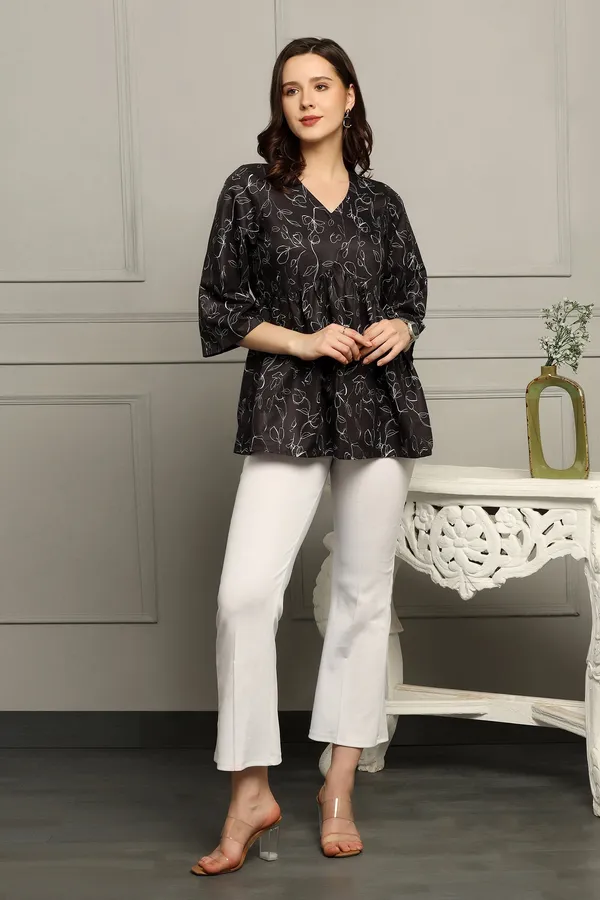 Black_Micro_Floral_Printed_Empire_Waist_Top_For_Women